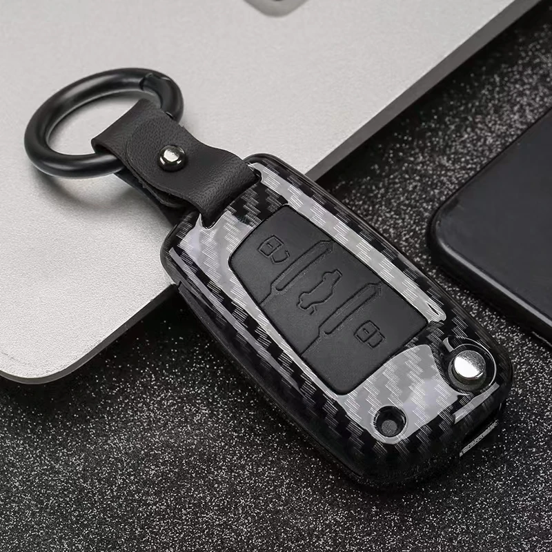 Car Key Cover Case Protector For Audi A3 A4 A5 C5 C6 8L 8P B6 B7 B8 C6 RS3 Q3 Q7 TT 8L 8V S3 keychain ABS Carbon fiber Silicone