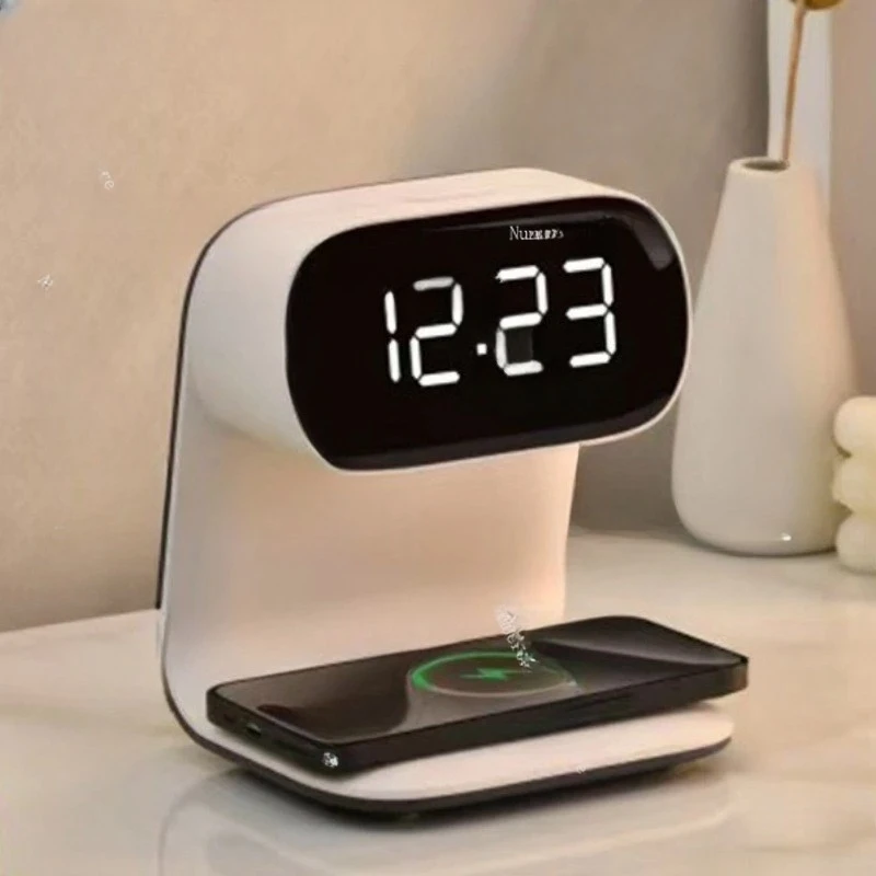 15W Wireless Charger Clock Night Light 3 in 1 Bedside Lamp with Alarm 1.5W LED Dimmable Desk Light