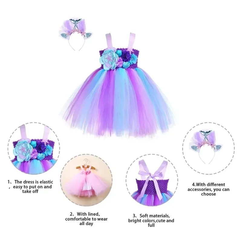 The Little Mermaid Tutu Dress Unicorn Princess Cosplay Party Dresses For Newborn Baby Starfish Toddler Mermaid Costume