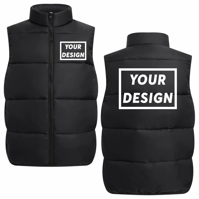 Winter Down Vest Custom Logo Casual Solid Color Down Vest Printing Company Brand Plus Velvet Warm Vest Printing Picture Text