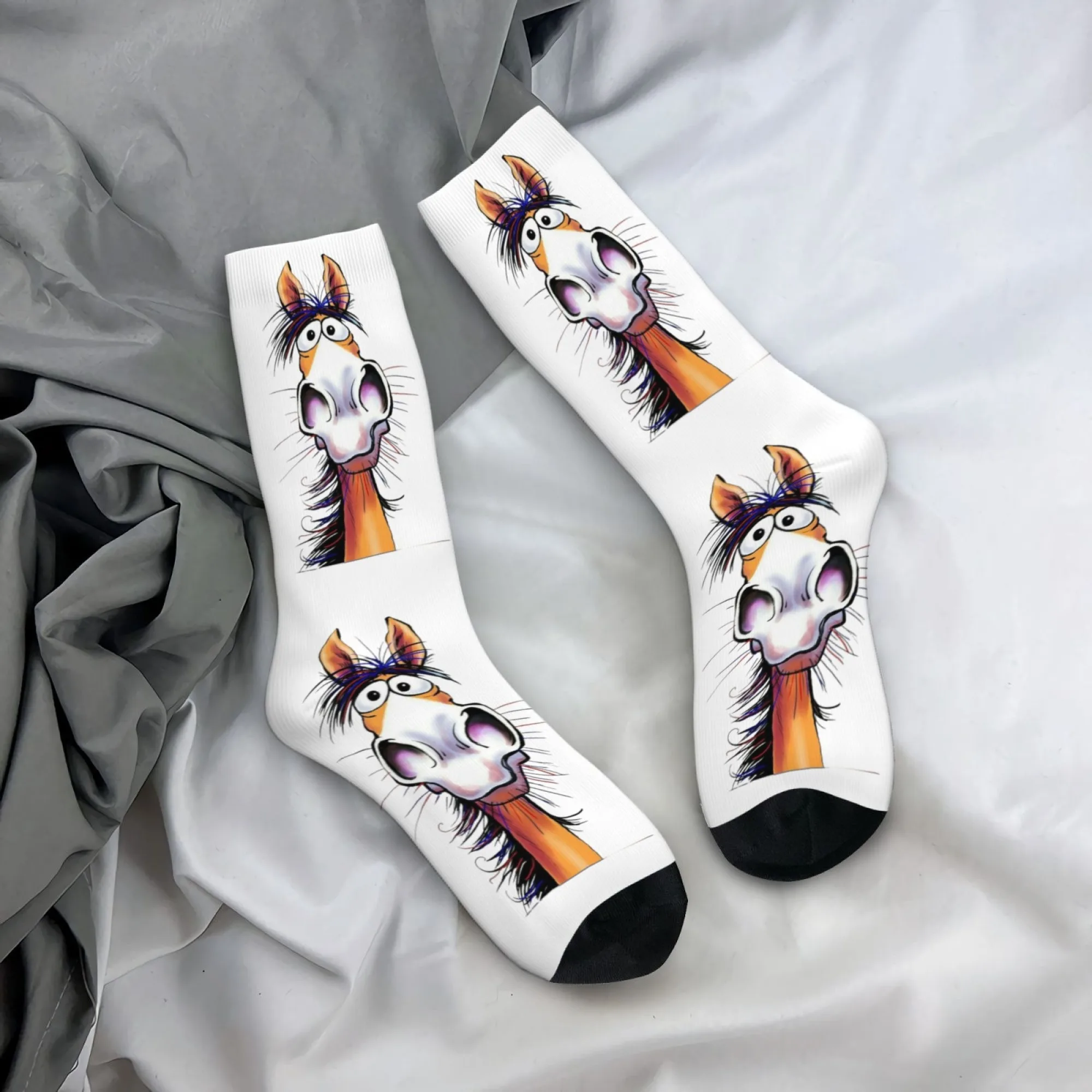 

1 пара мужских носков с забавным рисунком головы лошади, модные и удобные, подходящие для всех сезонов, забавные новинки, подарочные носки