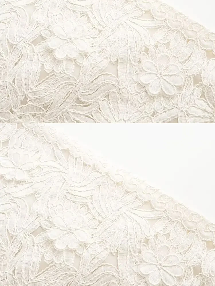 Setelan Baju Wanita Musim Panas Model HH, Atasan Lengan Panjang Berenda dengan Jahitan Seksi dan Lubang-Lubang + Rok Mini A-line Pinggang Tinggi yang Chic dan Elegan