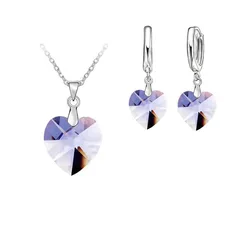 One Set Austrian Crystal 925 Sterling Silver Jewelry Heart Pendant Necklaces Lever Back Earrings Woman Accessories Gift