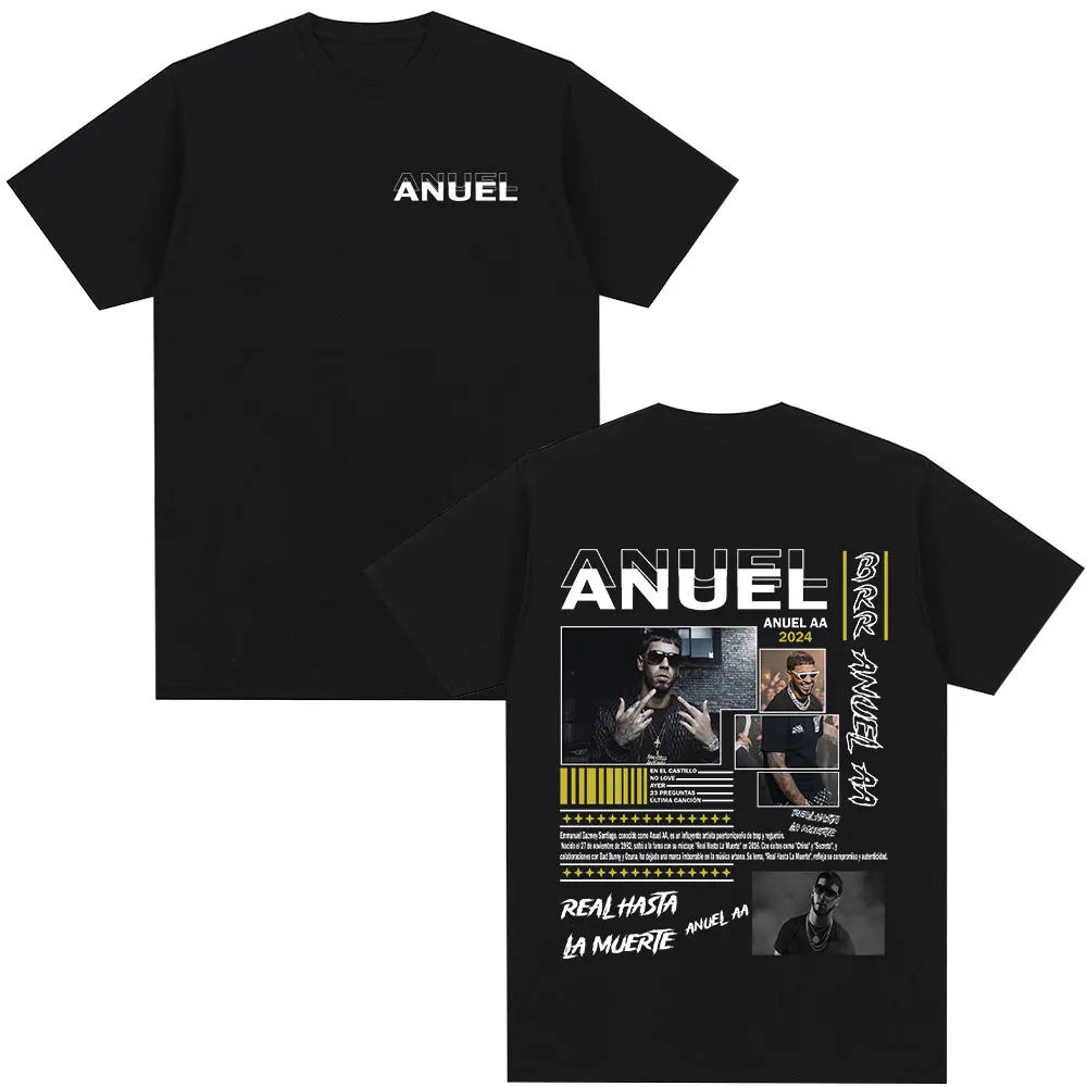 2026 Rapper Anuel AA Real Hasta La Muerte T Shirt Men Fashion Hip Hop Streetwear T Shirts Unisex Casual Cotton Oversized T-shirt