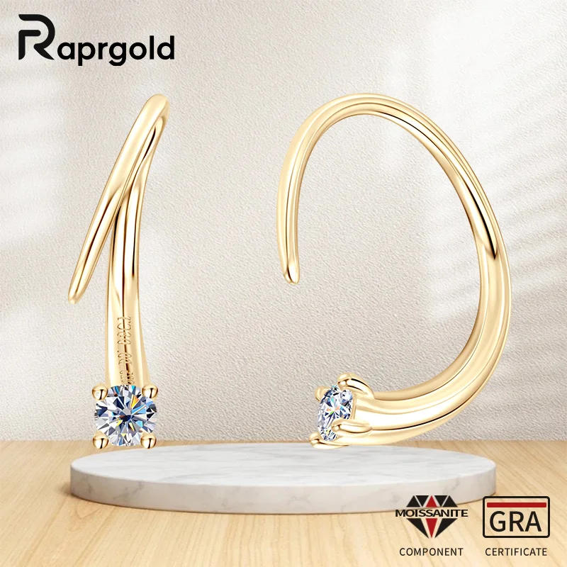 

RAPRGOLD D VVS1 2.5mm Round Moissanite Tiny Twist Hook Earrings S925 Sterling Silver Stud Earring for Women Fine Jewelry Gifts