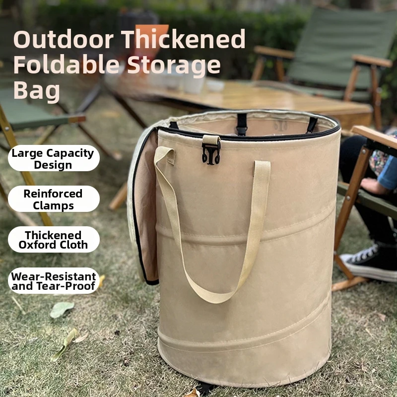 

Oxford Cloth Trash Cans Clothes Sundry Storage Bag Folding Camping Collapsible Spring Bucket for Travel