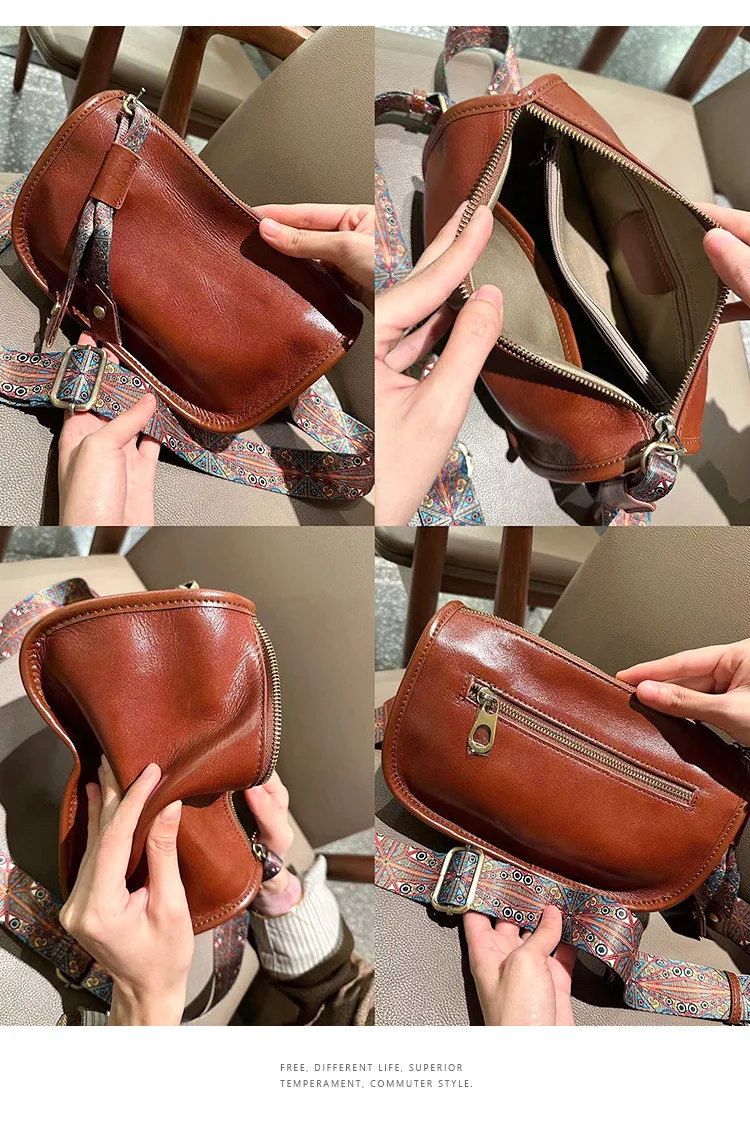 Wide Shoulder Strap Underarm Bag for Women\'s Advanced Sense of Fashion 2023 New Soft Genuine Leather Messenger Purses Handbags