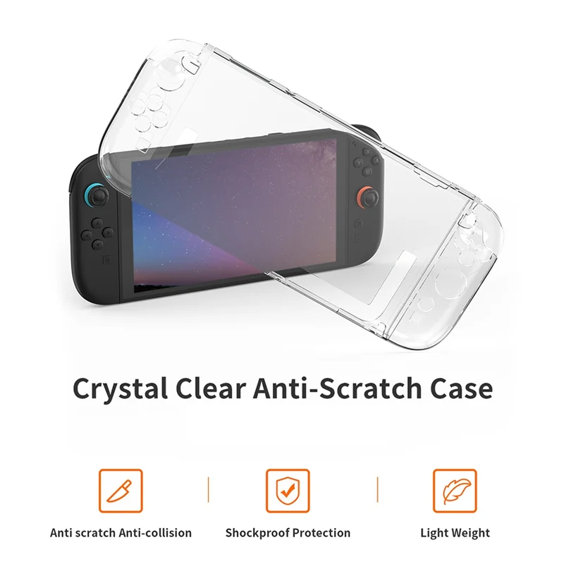 ABJF-PC Hard Shell Case Transparent Crystal Anti-Slip Protective Cover For Switch 2 Full Console Protection