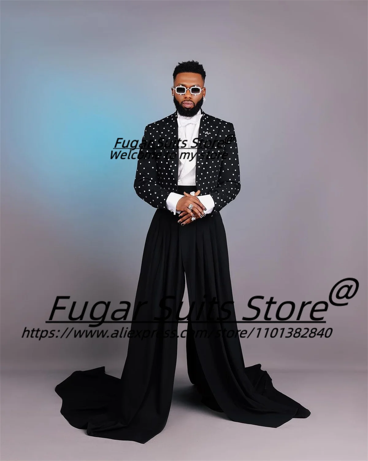 

Black Elegant Prom Men Suits Slim Fit Jacket+Loose Pants Groom Party Tuxedos 2Pieces Sets Luxuly Male Blazers trajes para hombre