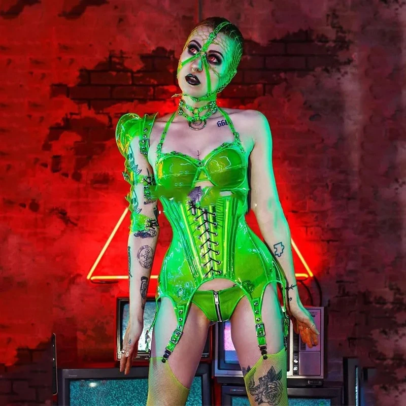 

Future Technology Costumes Nightclub Bar Sexy Fluorescent Green Bikini Girdle Female Singer Ds Party Halloween Clothes