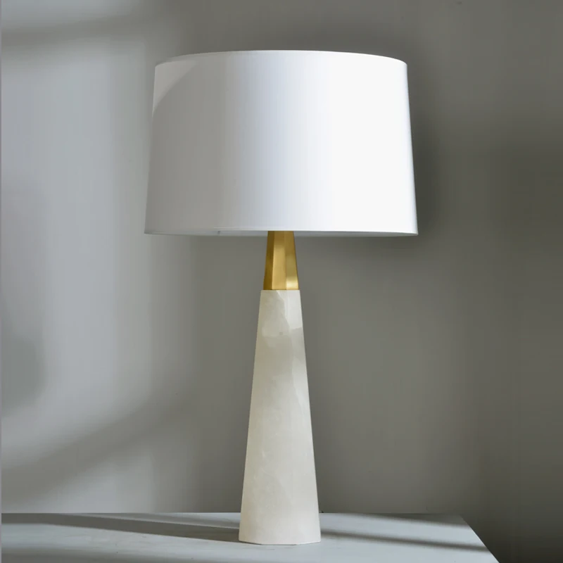 Table Lamp with Metal Fittings and Fabric Lampshade Marble Light Emitting Diode Table Lamp