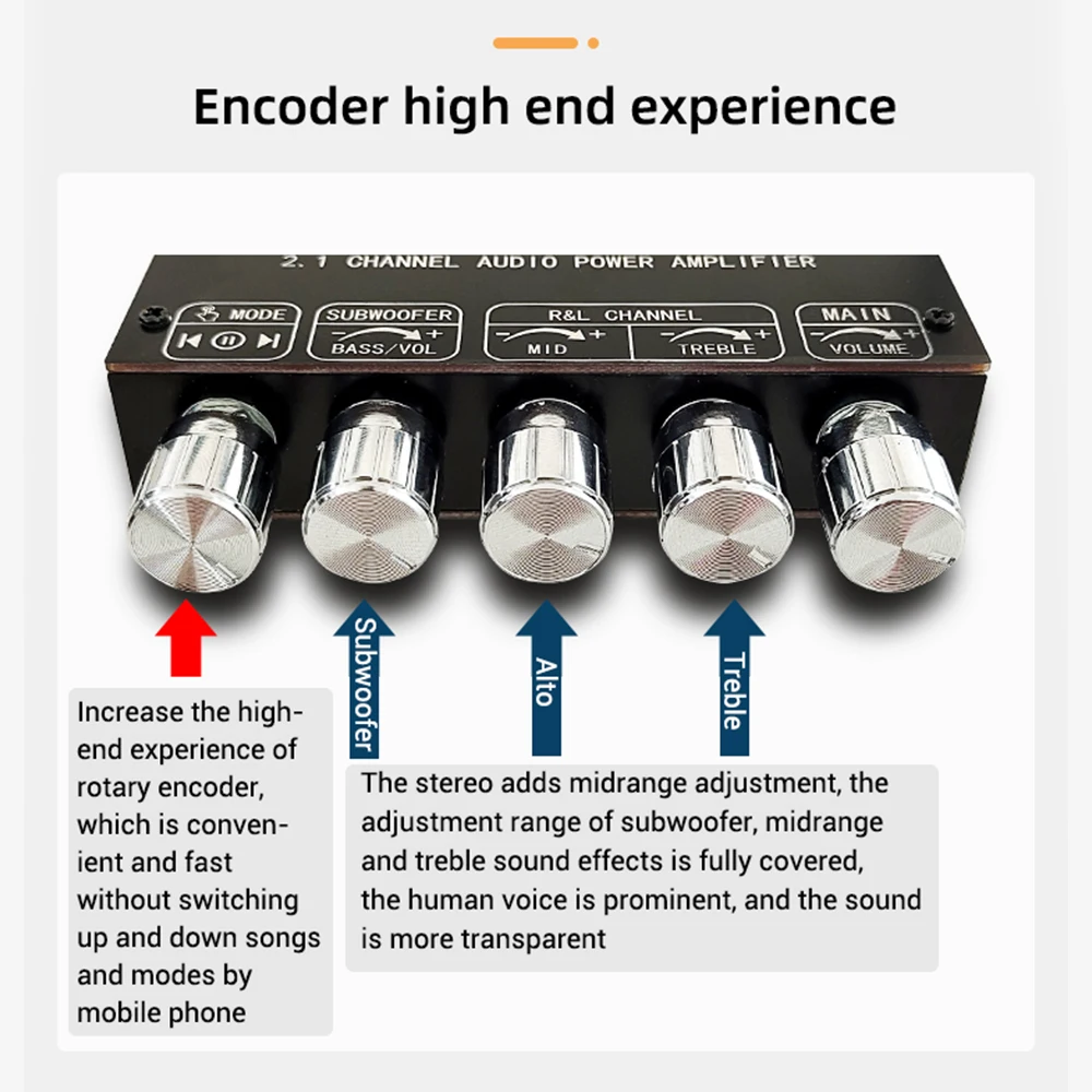ZK-MT21S 2.1 Channel Bluetooth 5.1 Audio Amplifier Board 50W×2+100W Subwoofer Bass Mid Treble Adjust