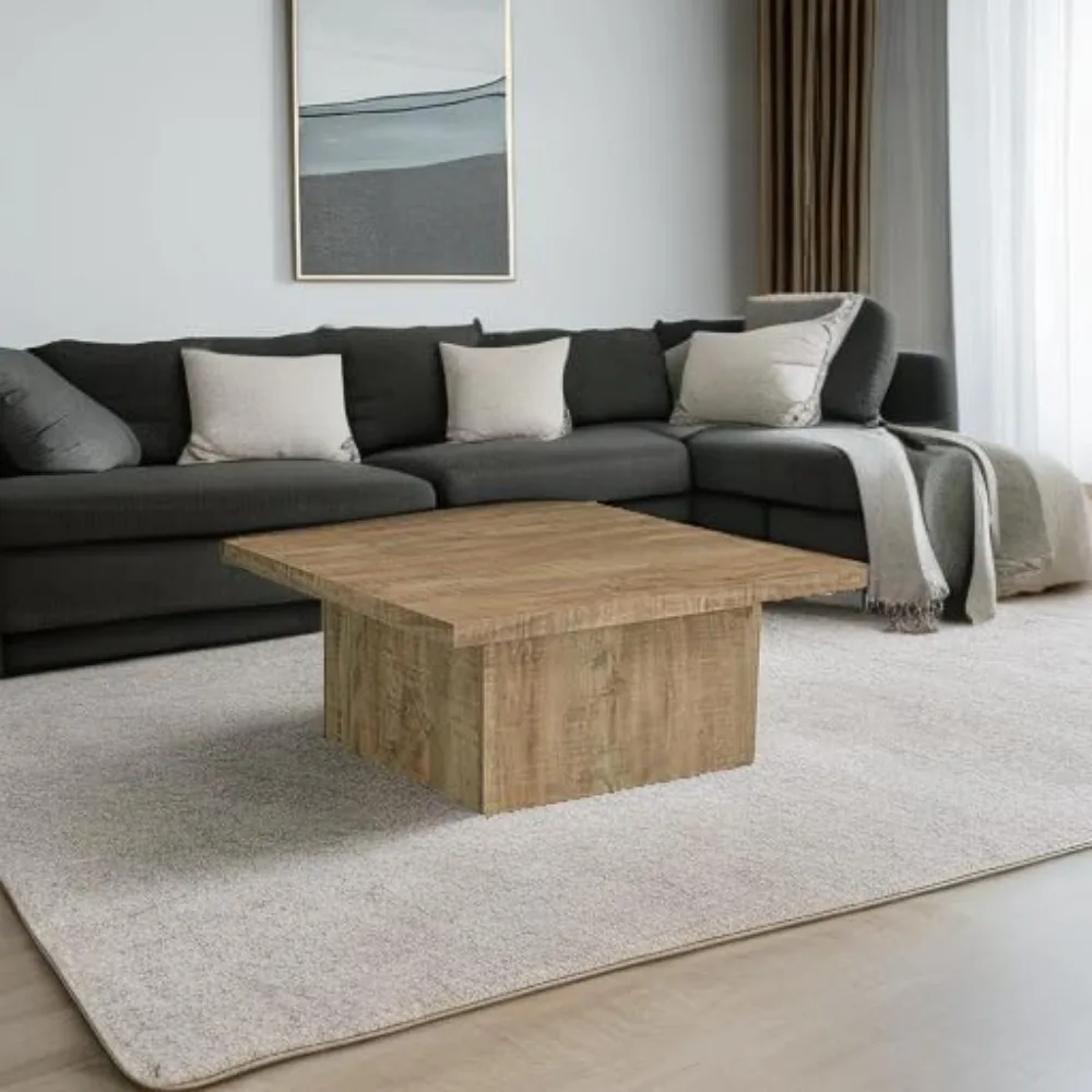 Eco-Friendly Engineered Wood Veneer Square Cocktail Table with Rustic Look for Living Room