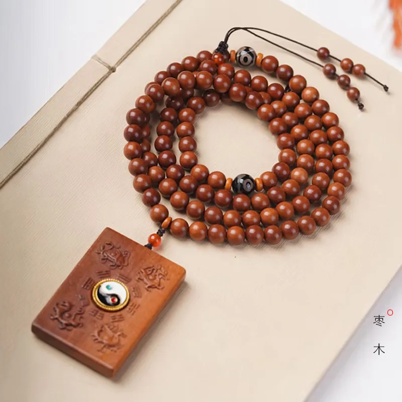 Jujube wood DIY square- bracelet, 8mm size, unisex Chinese-style cultural bead string jewelry decoration