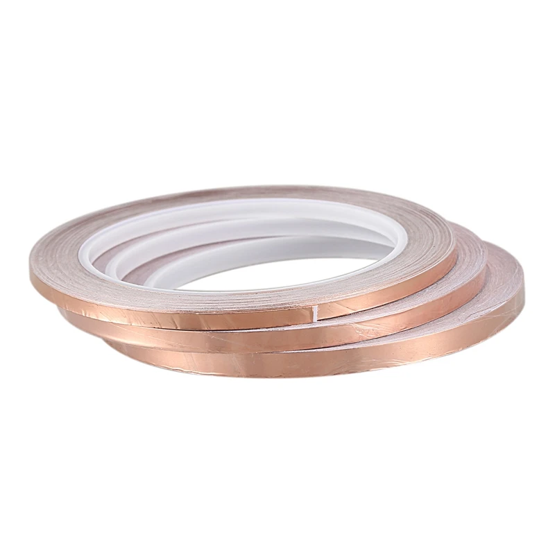 AB47-3Pcs 20 Meters Single Side Conductive Copper Foil Tape Strip Adhesive Emi Shielding Heat Resist Tape(4Mm/5Mm/6Mm)