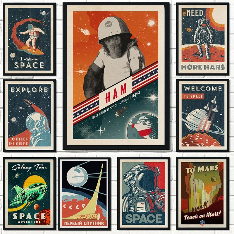 Planets and Universe Retro Space Travel Posters Astronomy Explore Prints Poster Vintage Home Room Decor Rocket Art Wall Painting