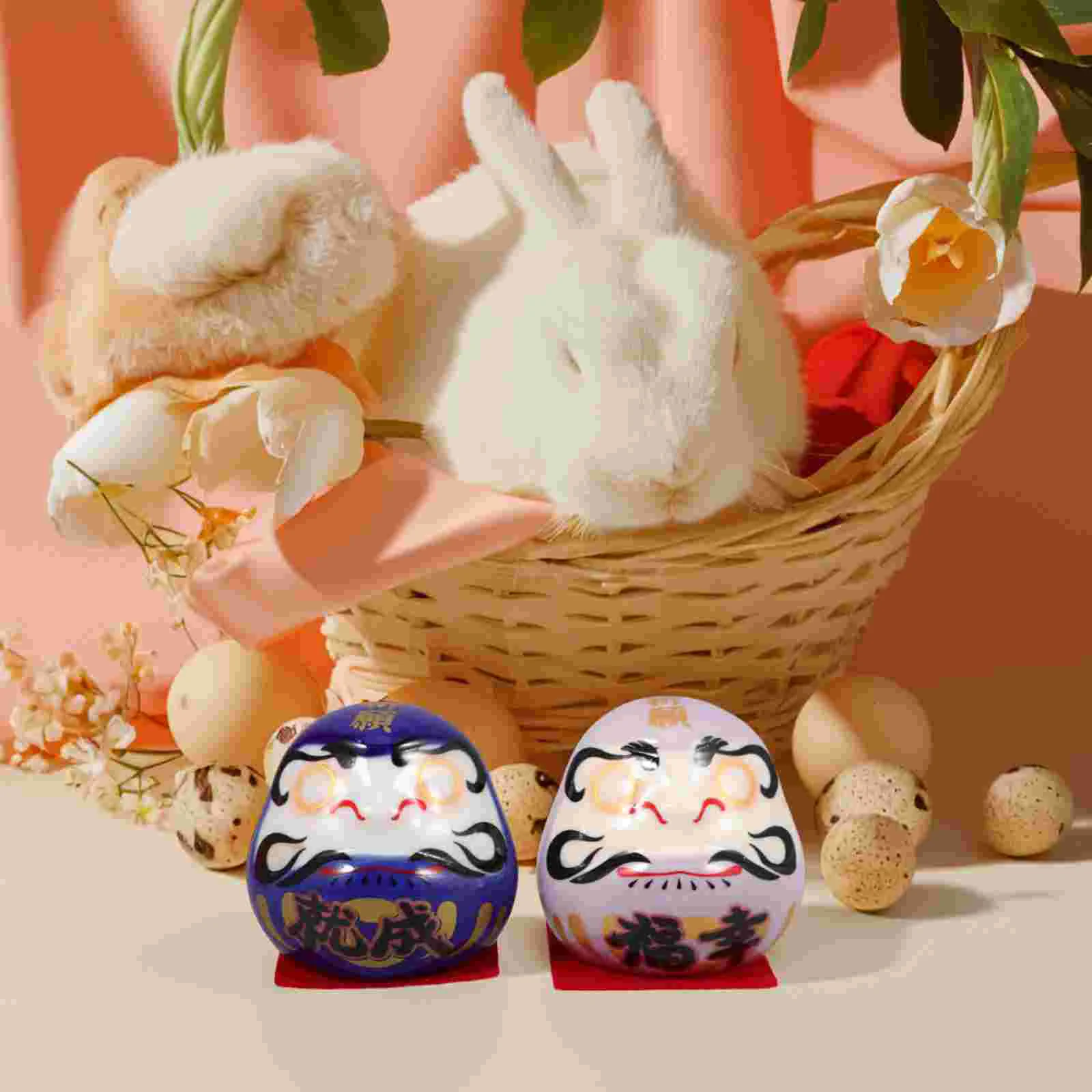 Dharma Decorations Car Mini Japanese Daruma Statue Porcelain Eggs Dashboard Ceramics Figurines Dolls Lucky Traditional