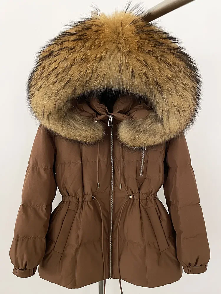 2025 المرأة الأبيض بطة أسفل معطف الموضة الطبيعية الحقيقية الراكون الثعلب الفراء طوق مقنعين الشتاء سترة دافئة ملابس خارجية غير رسمية #2