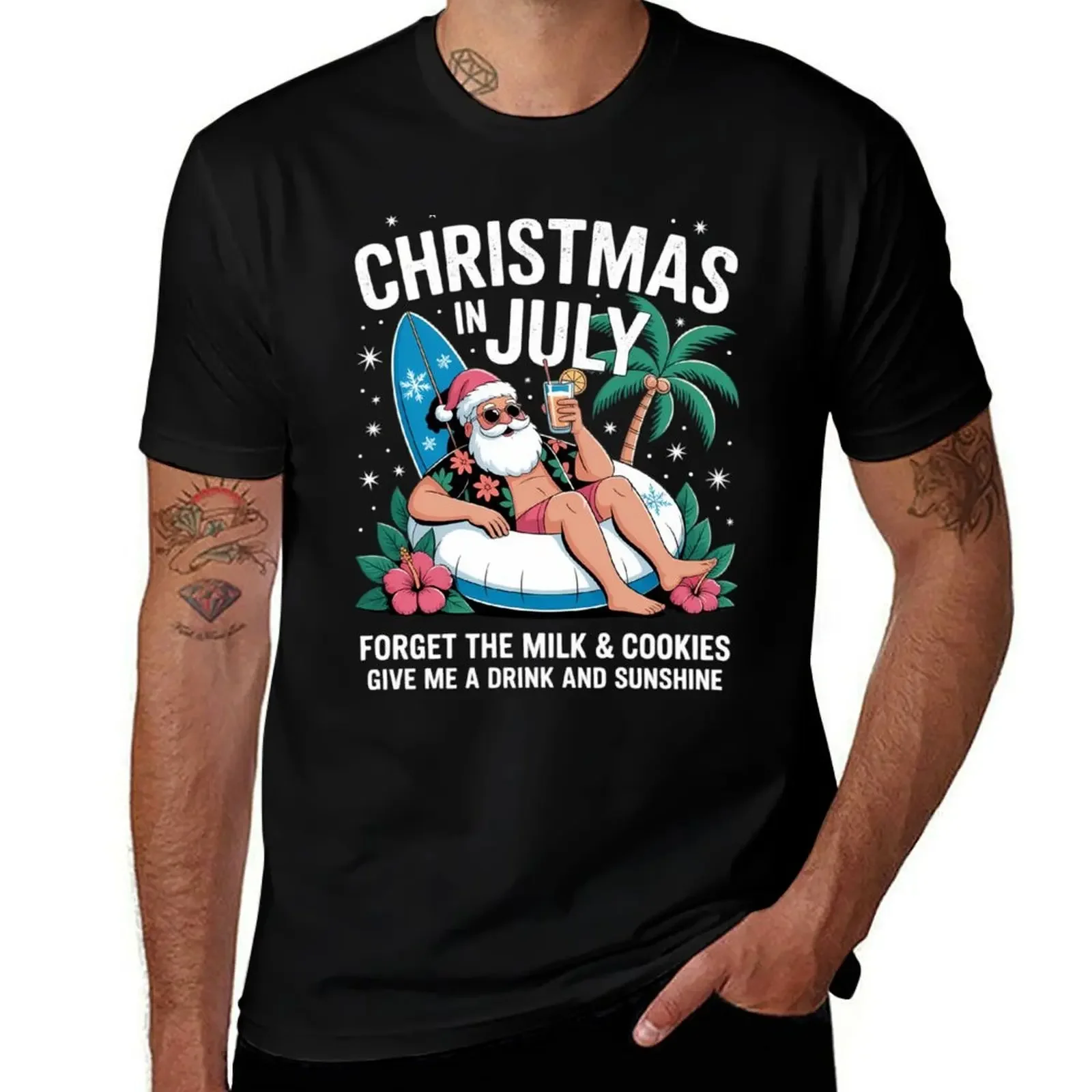 

Christmas In July Palm Tree Beach Summer Hawaii Santa Mens T-Shirt blue archive slim fit t shirts for men