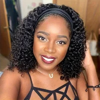 Perruque bandeau sans colle 100 % cheveux humains brésiliens Remy, densité 200 %, ondulée, bouclée, fabriquée à la machine pour femmes 1