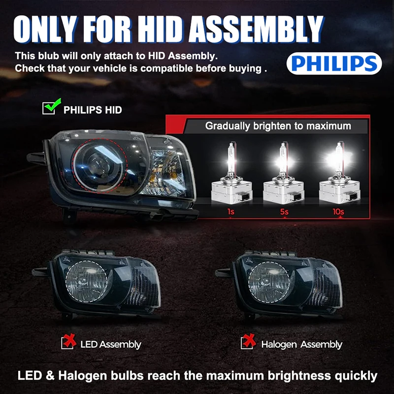 فيليبس-مصباح زينون أصلي قياسي للسيارة اختبأ ، استبدال لمبة بيضاء حقيقية ، مصباح ترقية ، D1S ، D2S ، D2S ، D2R ، D3S ، D4S ، 35W ، K ، 1x