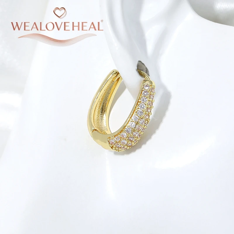 ohrringe, ohrringe damen, 18K Vergoldete Messing U-förmige Huggie Creolen für Damen mit Mikro-Pavé-Zirkonia – Trendiger Alltagsschmuck, Valentinstags- und Geburtstagsgeschenk – Detail 20