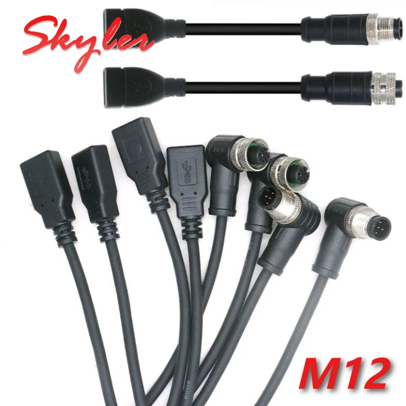 USB 2.0 to M12 Connector Cable 4Pin 5 Pin to USB Scanner Cable Industrial Camera Wire Plug USB to M12 Male Female Extension Line