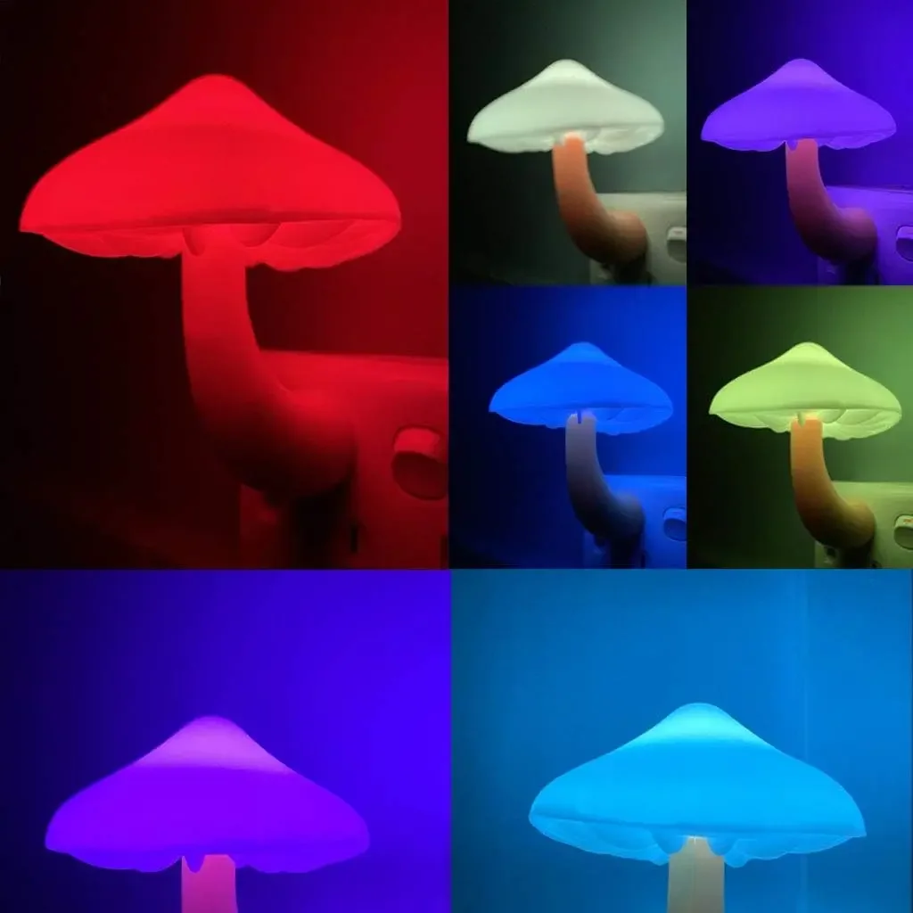 Sensor LED Night Lamp Cute Mushroom Wall Socket Lamp Light Control Induction Energy Saving Bathroom Bedroom Furniture Decoration