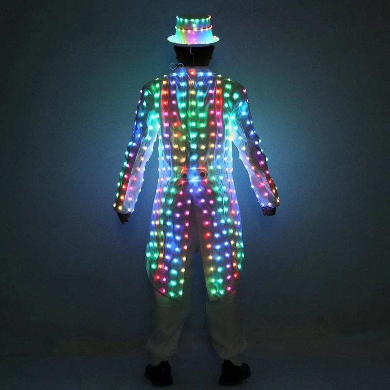 Full Color LED Tuxedo Magician Party Host Luminous Costumes Vest Stage Dance Light Clothing Glowing Fashion Swallowtail Clothes