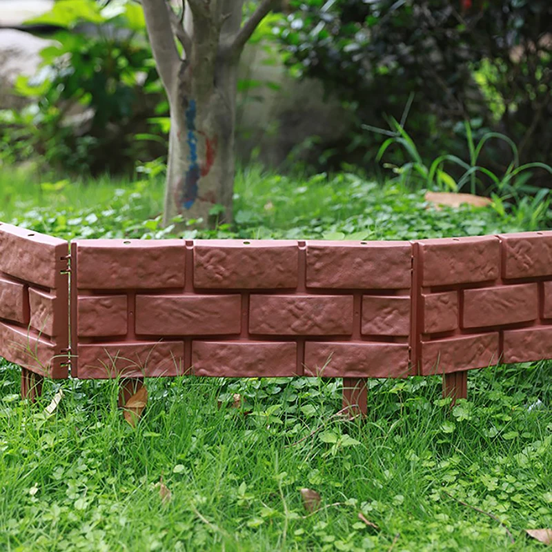 Flower Bed Edging Plastic Garden Fence DIY Edging Stones Brick Effect Lawn Edging Flower Bed Plant Border Brown Landscaping