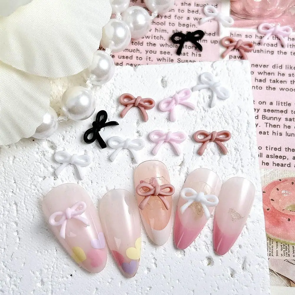 100 peças acessórios de arte de unha em forma de arco estéreo multicolorido, fáceis de criar estilos de arte de unha doce, pequenas decorações fofas para técnicos e entusiastas de unhas para arte de unhas diy, cores misturadas aleatórias