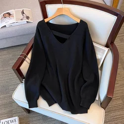 100/150/175kg oversized women clothing bust 150/160cm loose fitting thickened sweaters solid women knitted pullovers 6XL7XL