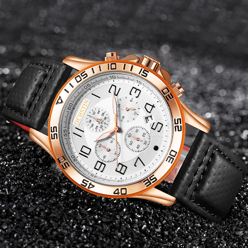OCHSTIN Men Fashion Date Quartz Men Watches Male Clock Chronograph Sport Mens Wrist Watch Genuine Leather Calendar Quartz Watch