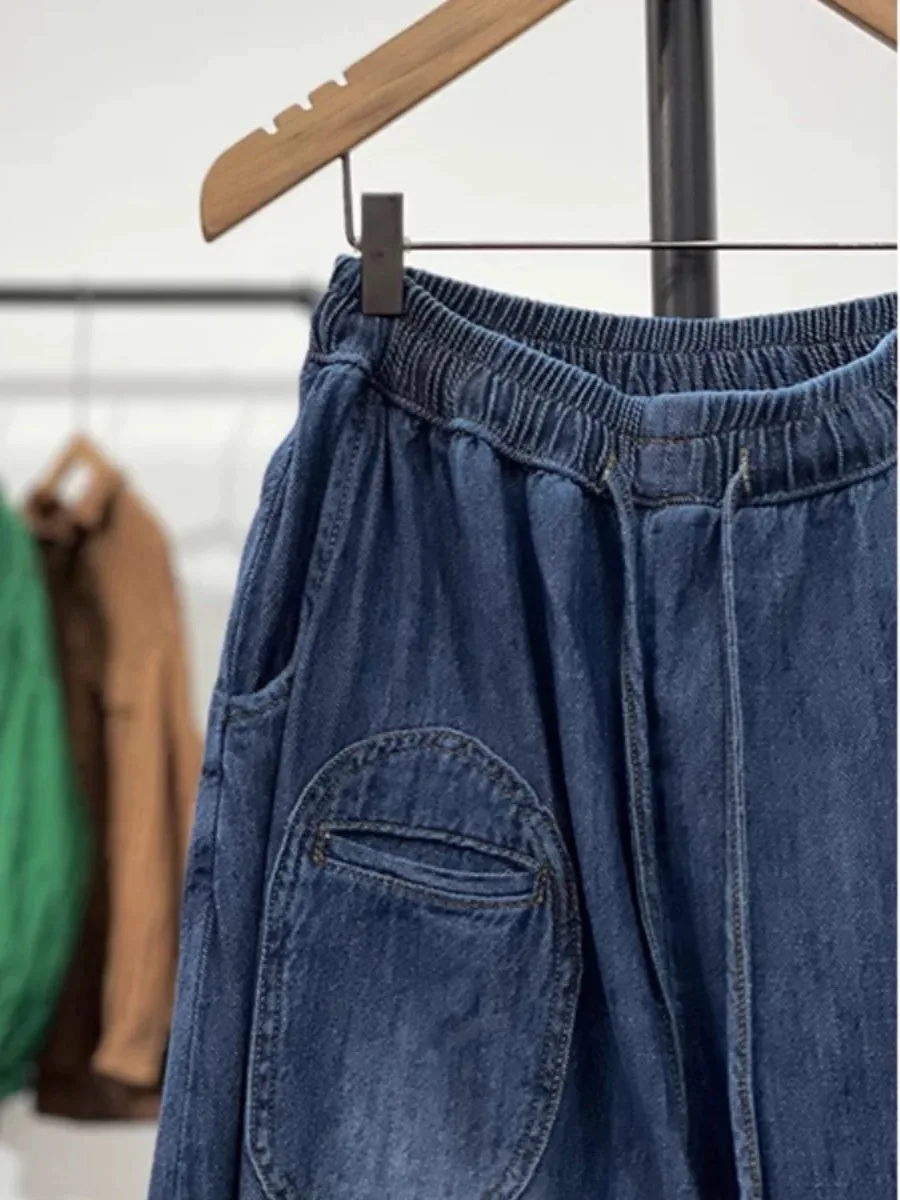 

plus Size Denim Jeans Women's 2025 New Sle Summer Vintage Faion Dstring Casual Slimming Individual Nine-Piece Pants