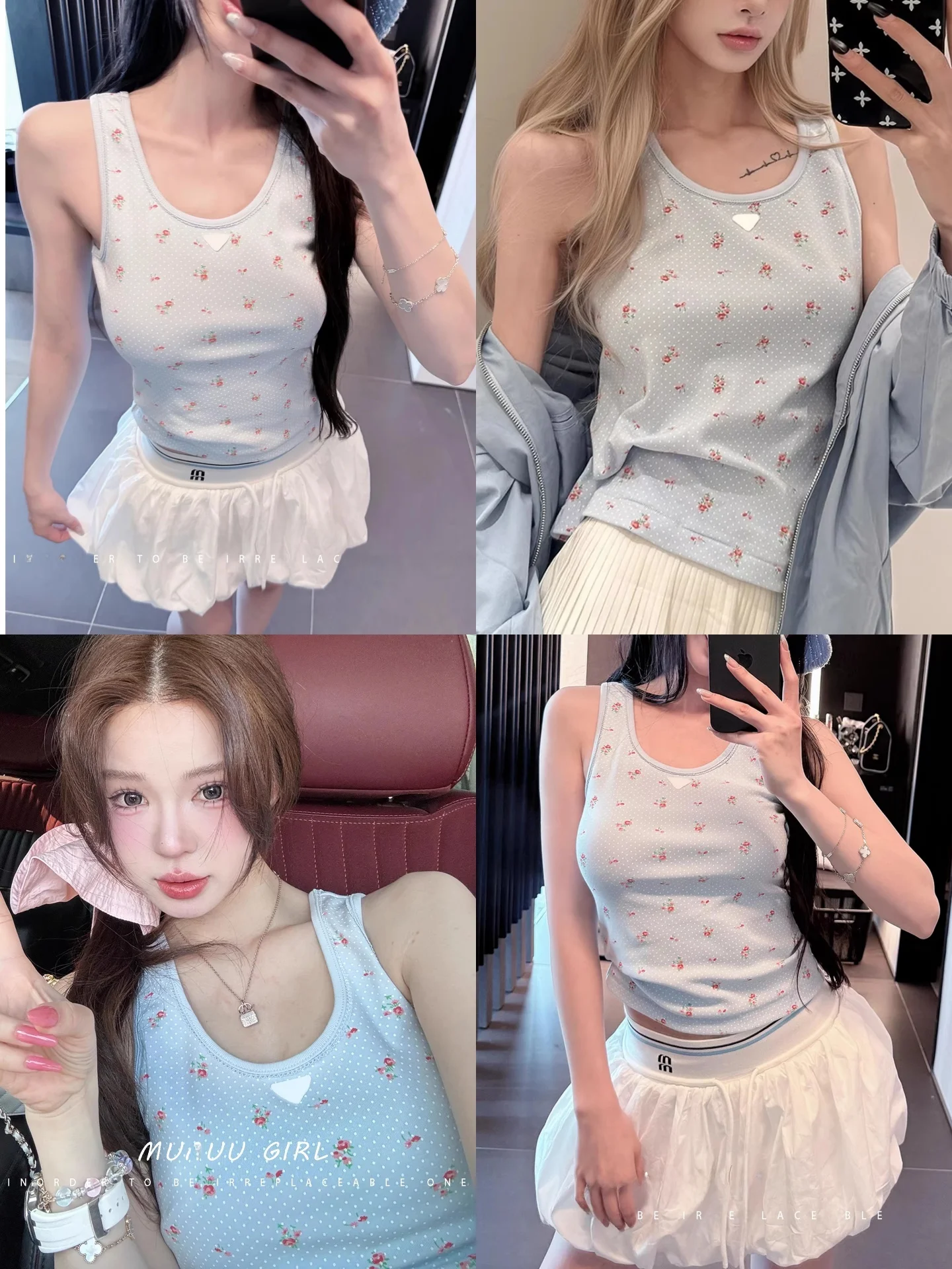 

MUAUU GIRL Cute Floral Casual Sleeveless Knitted Tank Top Women's Fashion Breathable Short Length A-Line Vest Summer Top