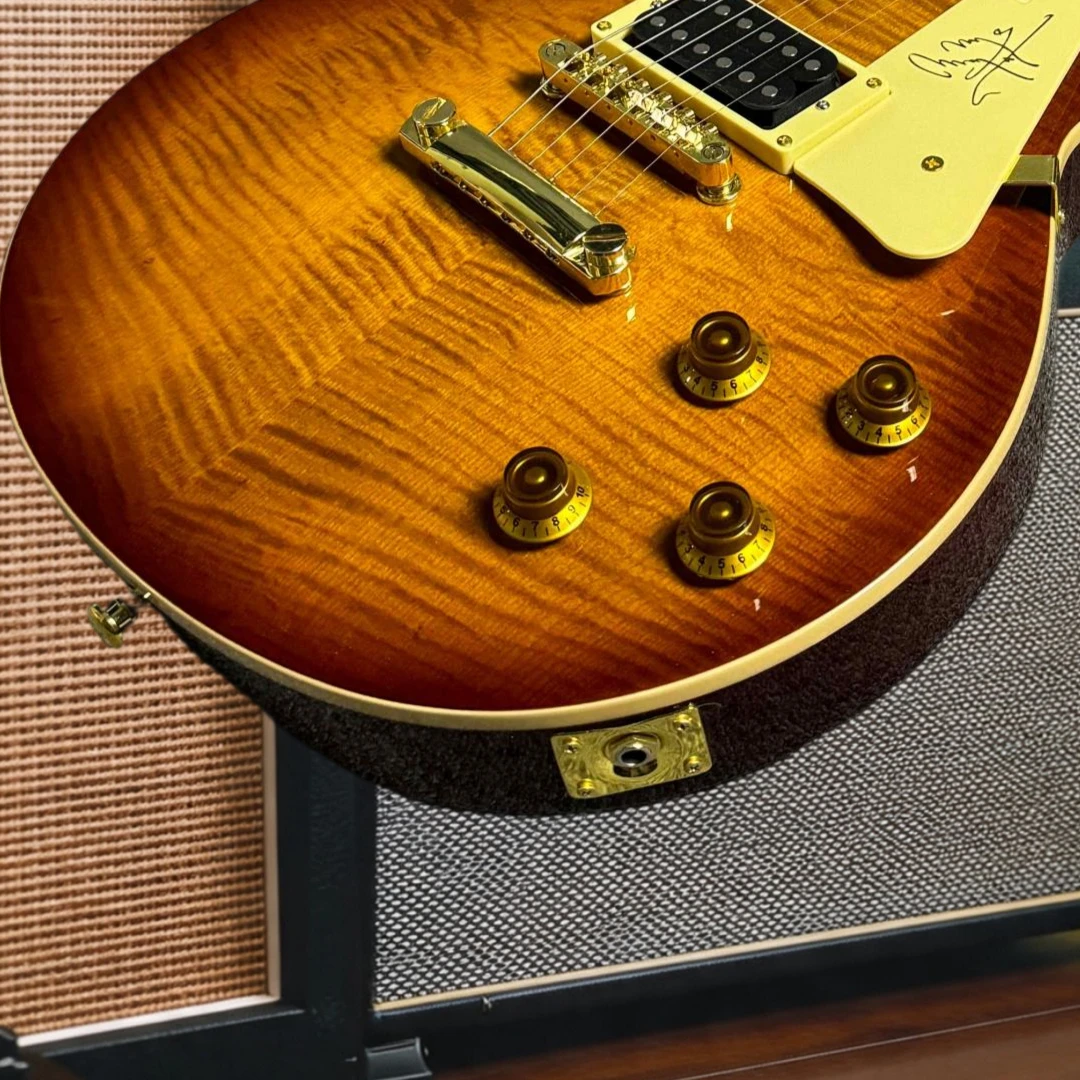 Gary Moore Signature LPQ Electric Guitar  Dual Humbucker Pickups Tiger Flame Maple Top Iced Tea Burst Gold Hardware