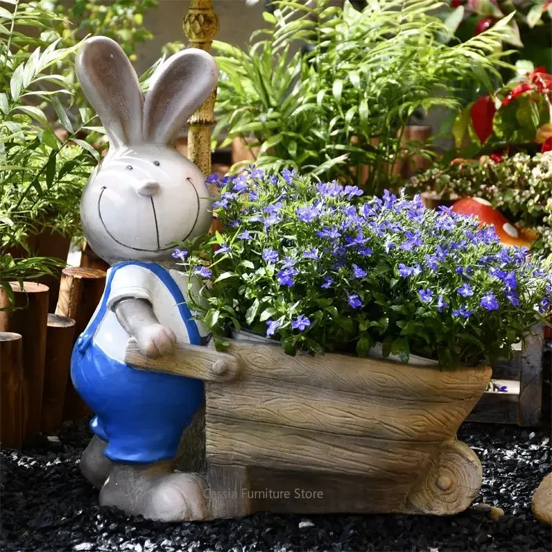 *&s Large Rabbit Flower Pot for Garden, Decorative Animal Planter for Balcony, Cute Figurine Container for Plants