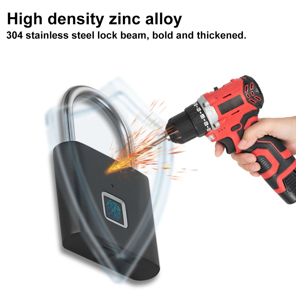 Fingerprint Lock Keyless USB Charging Smart Padlock Waterproof Portable Anti-theft Door Lock can store 30 fingerprints