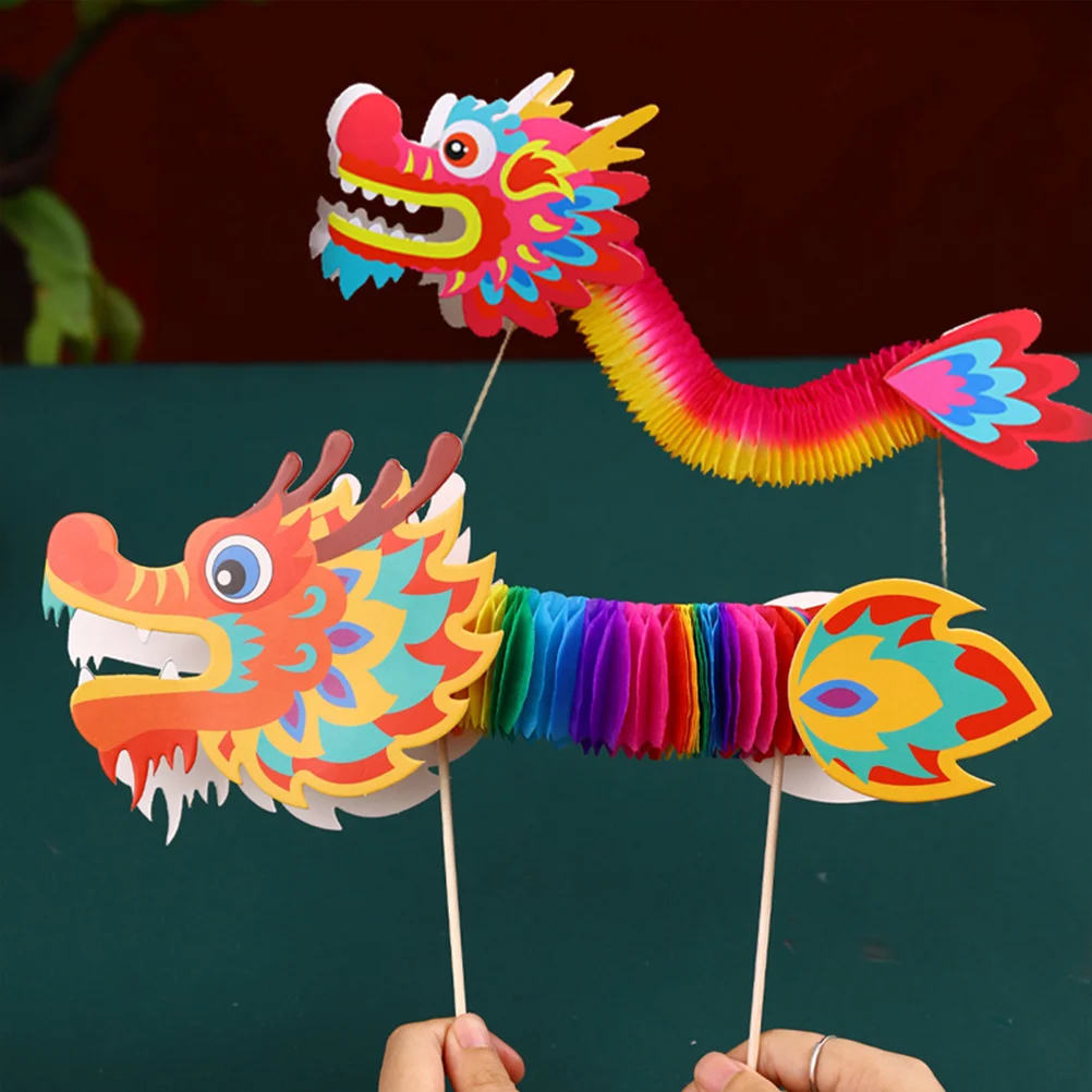 

4 Pcs Cake Household Chinese Latte Paper Dragon Child Decorations 3d New Year Party Photo Hand Holding Props