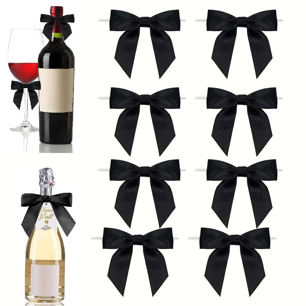 10-100PCS Twist Tie Black Bows Satin Ribbon Bows Gift Wrap Black Bows Party Decorations Gifts Bag DIY Treat Bags Wedding Decor