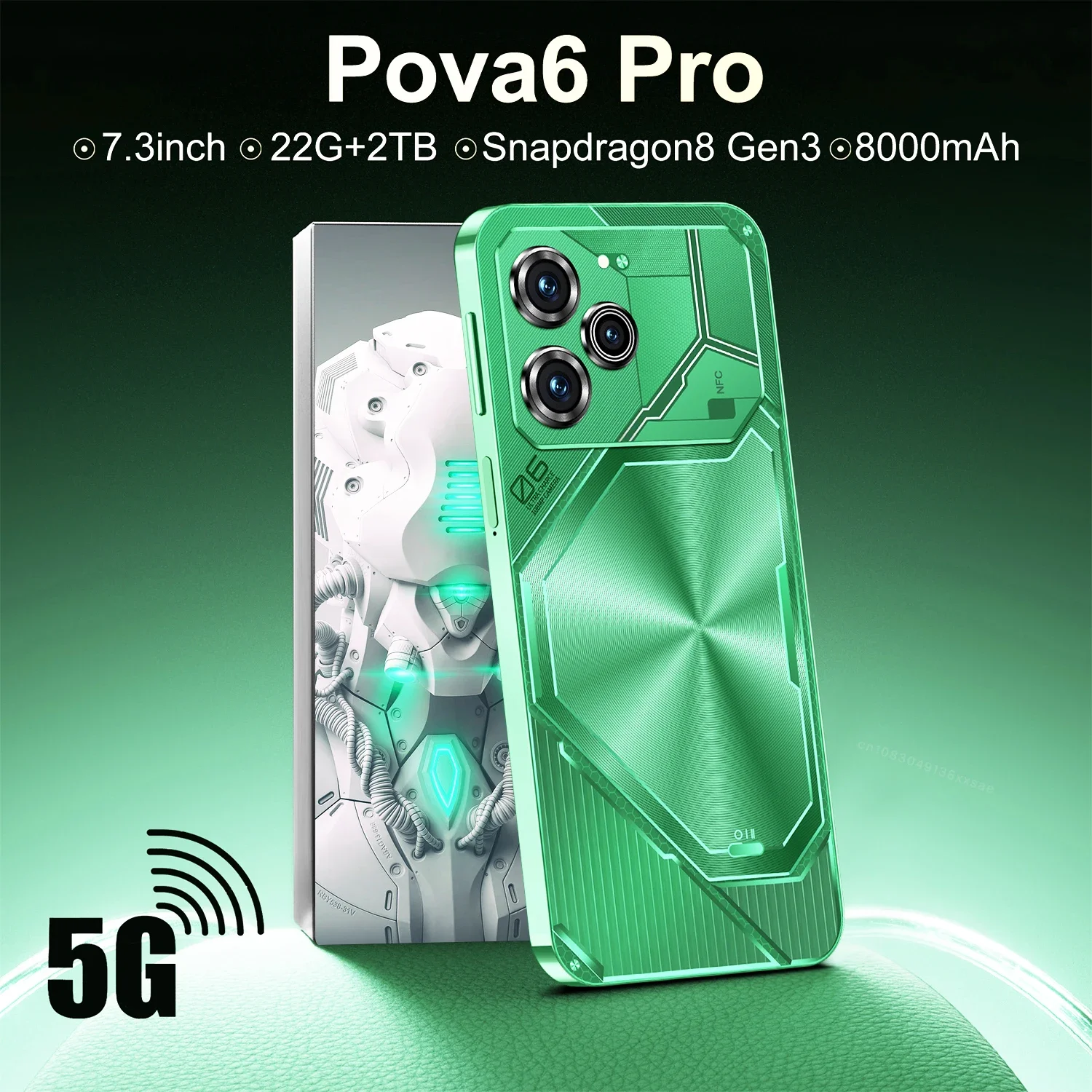 

Original Pova 6 Pro Smartphone 5G Dimensity 9200 7.3inch 22GB+2TB Cell Phone Dual SIM E-SIM 50+108MP Android14 Unlocked NFC