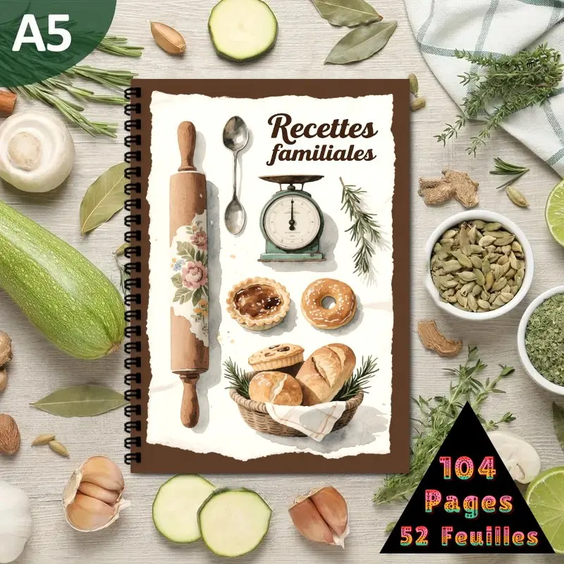 Divertido libro de recetas francesas, libro de recetas familiar para escribir en tus propias recetas, manual de recetas personal en blanco, grabar recetas caseras