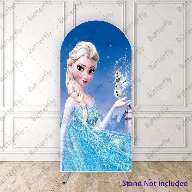 

Snowman Olaf Frozen Elsa Princess Custom Disney Blue Arch Photography Backdrop Cover Girls Birthday Party Background Decoration