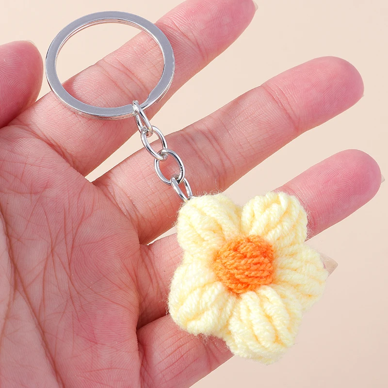 Aihua Heiße Neue Handgemachte Gestrickte Schlüsselbund Schlüsselring Für Frauen Mädchen Nette Gehäkelte Blume Anhänger Auto Schlüssel Ring Handtasche Charme Geschenke – Detail 4