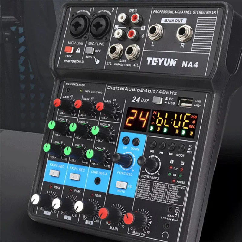 TEYUN 4-Channel Professional Portable Sound Mixer Console Computer Input 48v Power Model Number Certification Origin Mixing NA4