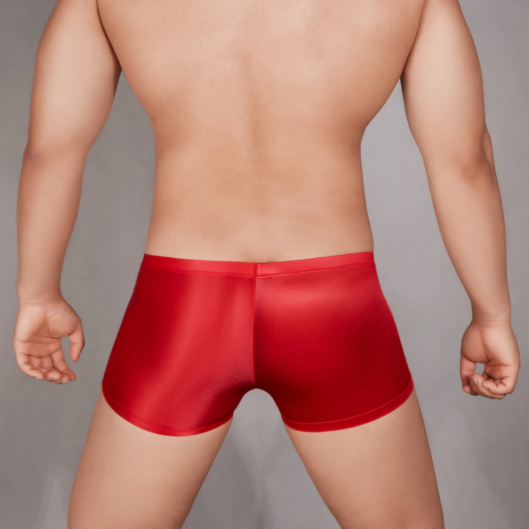 Men Sexy Hot Pants Boxer Oil Glossy Trunks See Through Stretchy Thin Ice Silk Tight Underwear High Elasticity Ball Pouch Allure