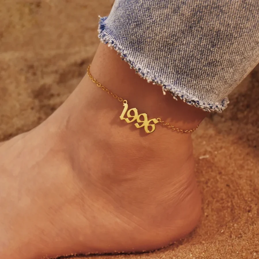 Women Accessories Name In English - CUSTOM Old ภาษาอังกฤษจํานวนสร้อยข้อเท้าผู้หญิงชายหาดเท้าโซ่เครื่องประดับสแตนเลสส่วนบุคคลชื่อข้อเท้าอุปกรณ์เสริม