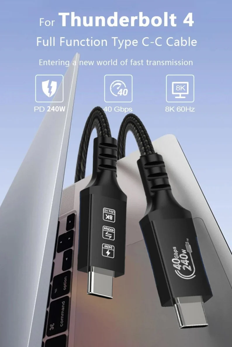 Kabel USB4 40 Gb/s Thunderbolt 4 typu C 8K60 Hz 240 W Kabel do szybkiego ładowania Thunderbolt3 Kabel USB C do C do iPhone'a 15 Pro