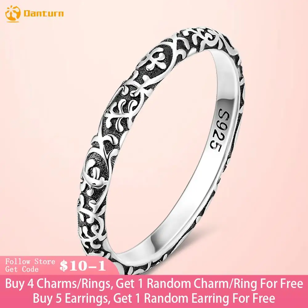 Danturn 925 Sterling Silver Ring Vintage Floral Pattern Ring European Rings Women Rings Engagement Rings