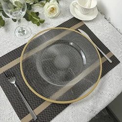 Clear Round Plastic Charger Plates, Dinner Plate with Gold Rim, Dinner Table Decorative Plate for Wedding Birthday, Brida U, 13